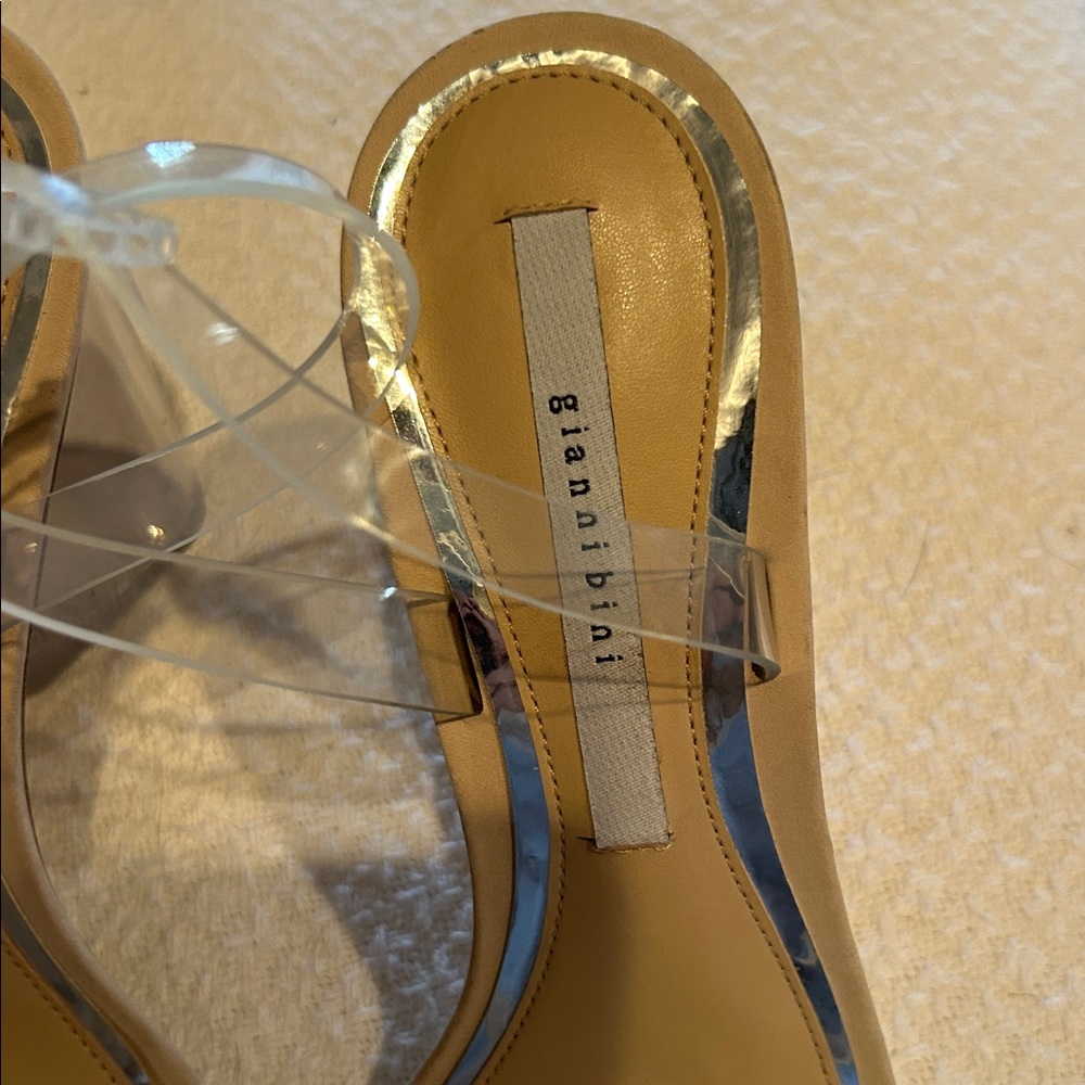 NWT Gianni Bini liyra Tan and Clear vinyl black heel Sandals size 8.5 - Picture 5 of 13